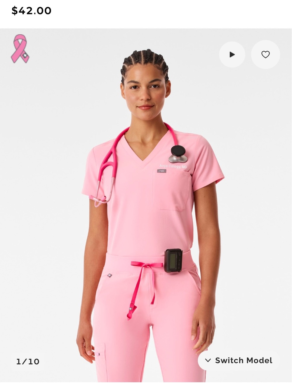 FIGS Women’s Catarina Scrub Top fight club pink SIZE MEDIUM PETITE